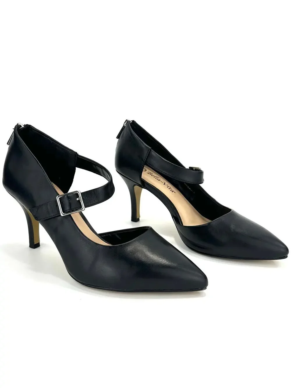 Bella Vita D'Orsay Pump Size 7.5WW Black Leather Stiletto Heel Padded Adjustable